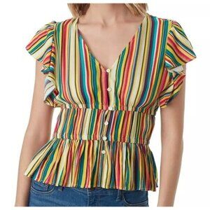 NWT Jessica Simpson Striped Flutter Sleeve Blouse MED Top Rainbow Festival Boho‎